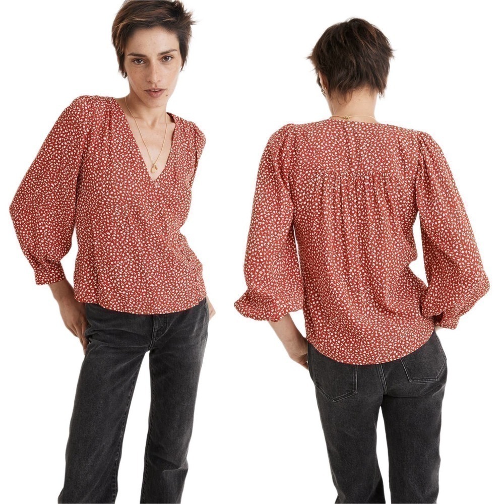NWT Madewell Kinston Side-Button Wrap Top in Park Picnic Size XXL